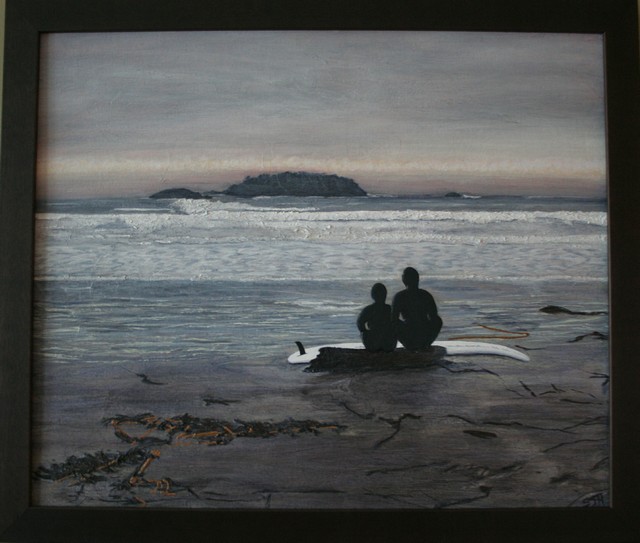 Photo of Painting of Surfers sitting contemplating the next wave